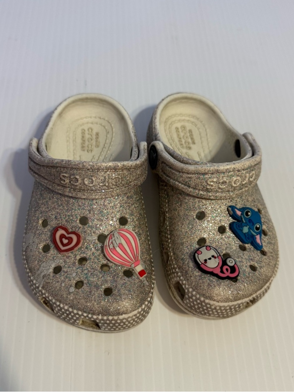 Kids Crocs Silver Glitter Classic Clog Shoes Sparkle Size C 8 Jibbitz